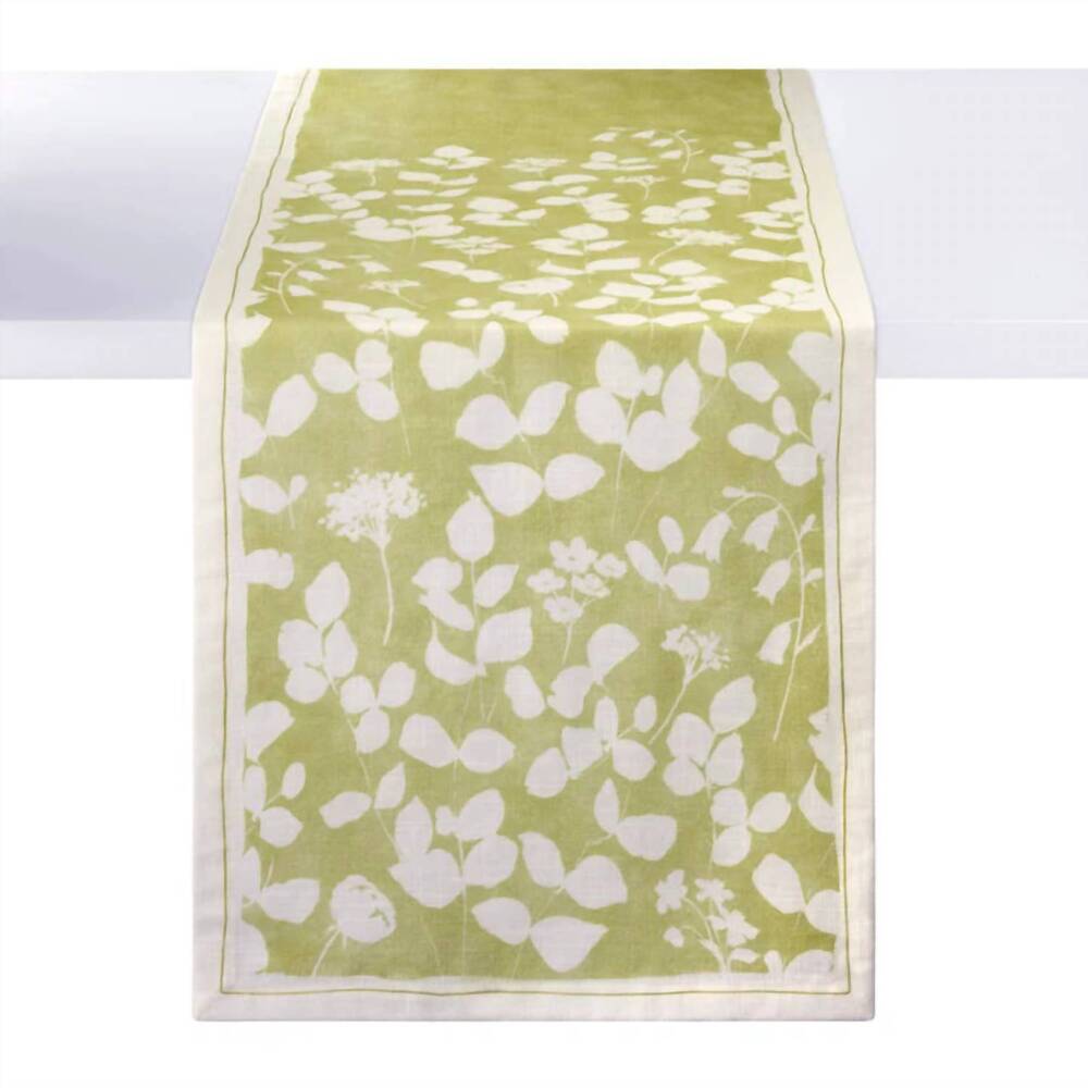 NEW BODRUM LINENS fleur de lin 90” runner in green